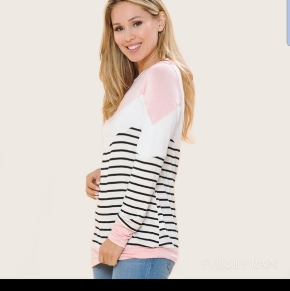 EVELYN RAIN  PINK WHITE and BLACK TUNIC TOP S/M/L - Picture 5 of 5